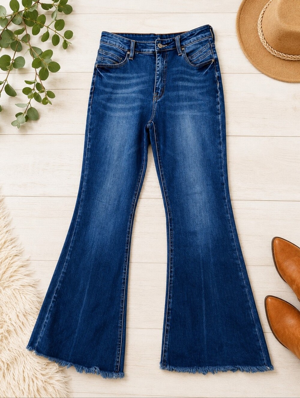 Women's Flare Kancan Jeans in Medium Blue Stretch Denim